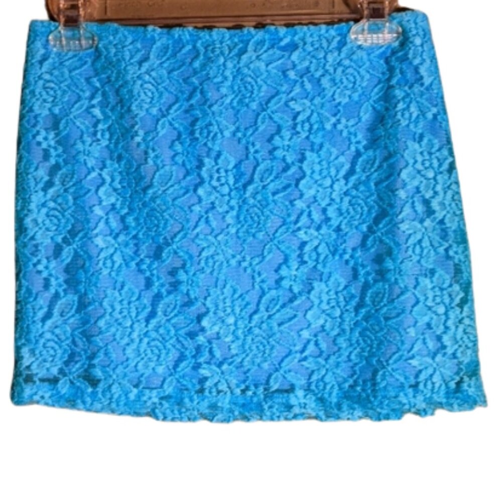 Tropical Wear blue lace mini skirt. Size small